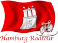 Logo von Hamburg Radtour - Rote Flagge mit Hamburger Wappen und einem Fahrrad